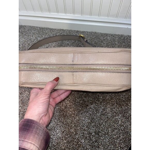 Dkny Leather Expandable  taupe  shoulder bag with turquoise blue wallet - Picture 6 of 10